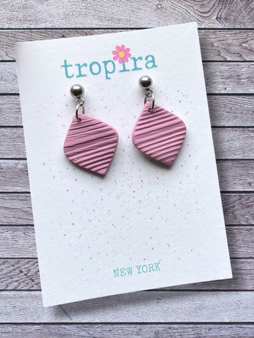 Textured Pink Drop Polymer Clay Earrings